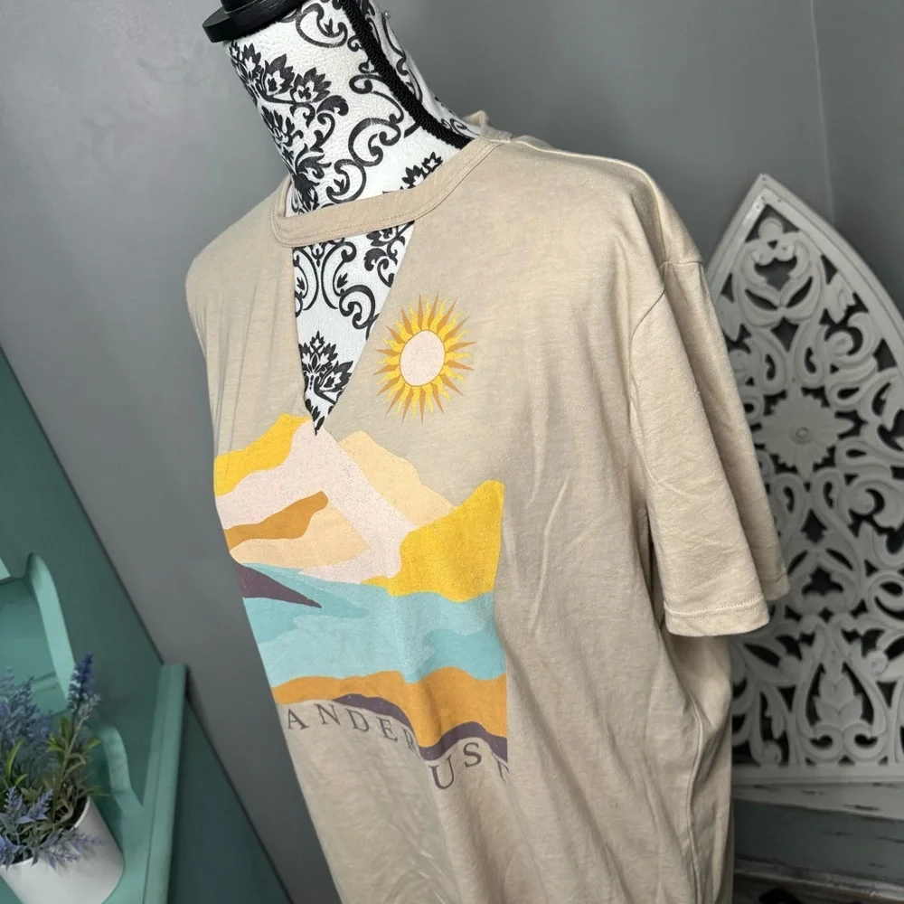 Maurices Oversized Keyhole Wanderlust Graphic Tee Size Large Boho Travel - Picture 7 of 12